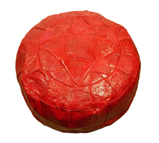 Moroccan Stamped Red Leather Pouf Ottoman